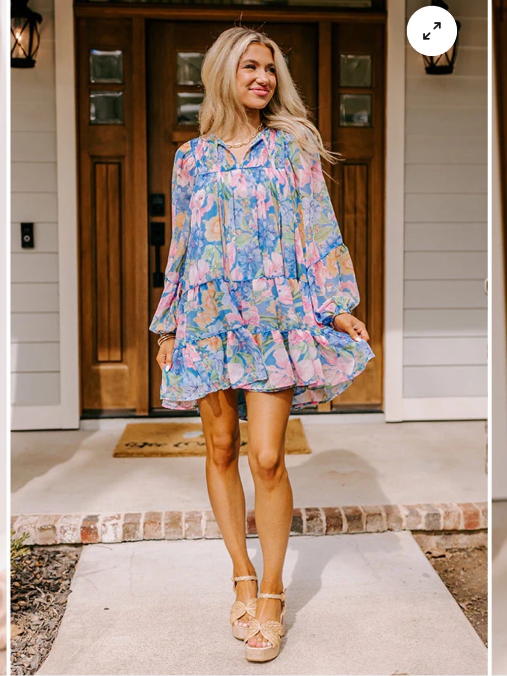 Olivaceous Spring Symphony Floral Mini Dress - Pastel Blue Pink